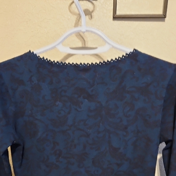 Magdalena Women’s Top Size S 4/6 Dark Blue Crochet Lace Trim Neckline Y2K Boho - Picture 6 of 9